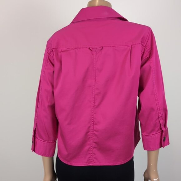Peter Nygard Fuchsia Pink Jean Jacket Cropped Sleeve Cotton Denim Buttoned - Picture 7 of 15